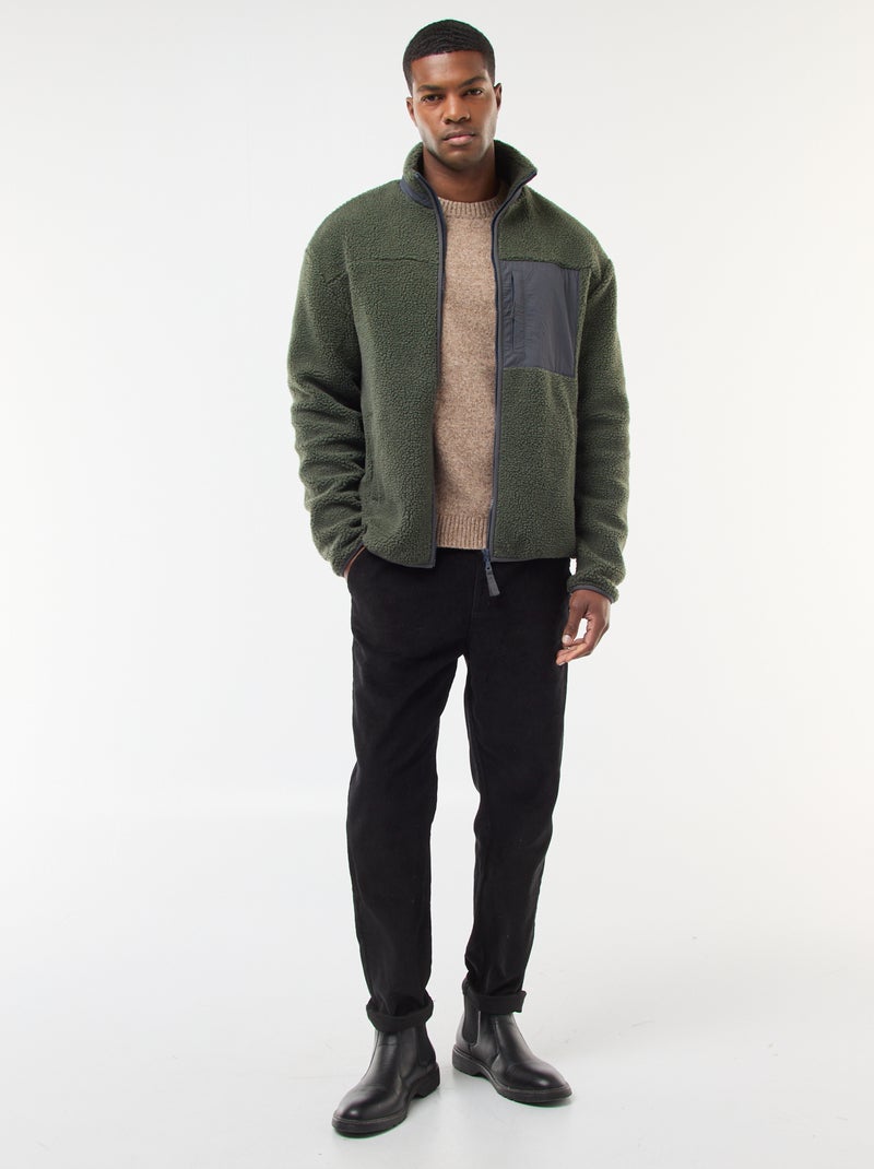 Sudadera con cremallera efecto borreguito Verde - Kiabi