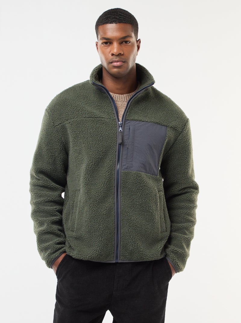 Sudadera con cremallera efecto borreguito Verde - Kiabi