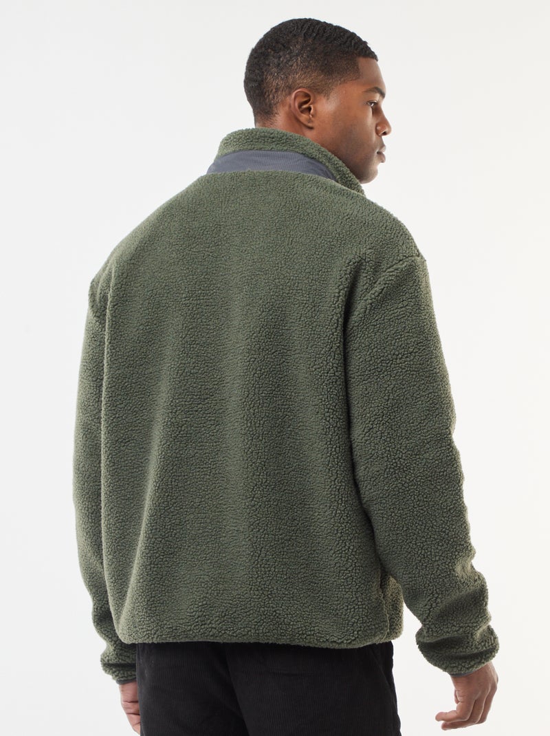 Sudadera con cremallera efecto borreguito Verde - Kiabi