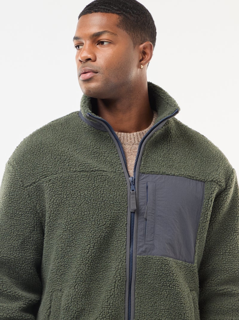 Sudadera con cremallera efecto borreguito Verde - Kiabi