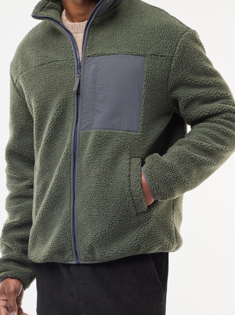 Sudadera con cremallera efecto borreguito Verde - Kiabi