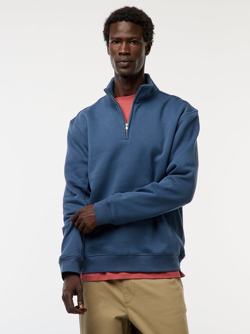 Sudadera con cremallera en el cuello alto Azul - Kiabi