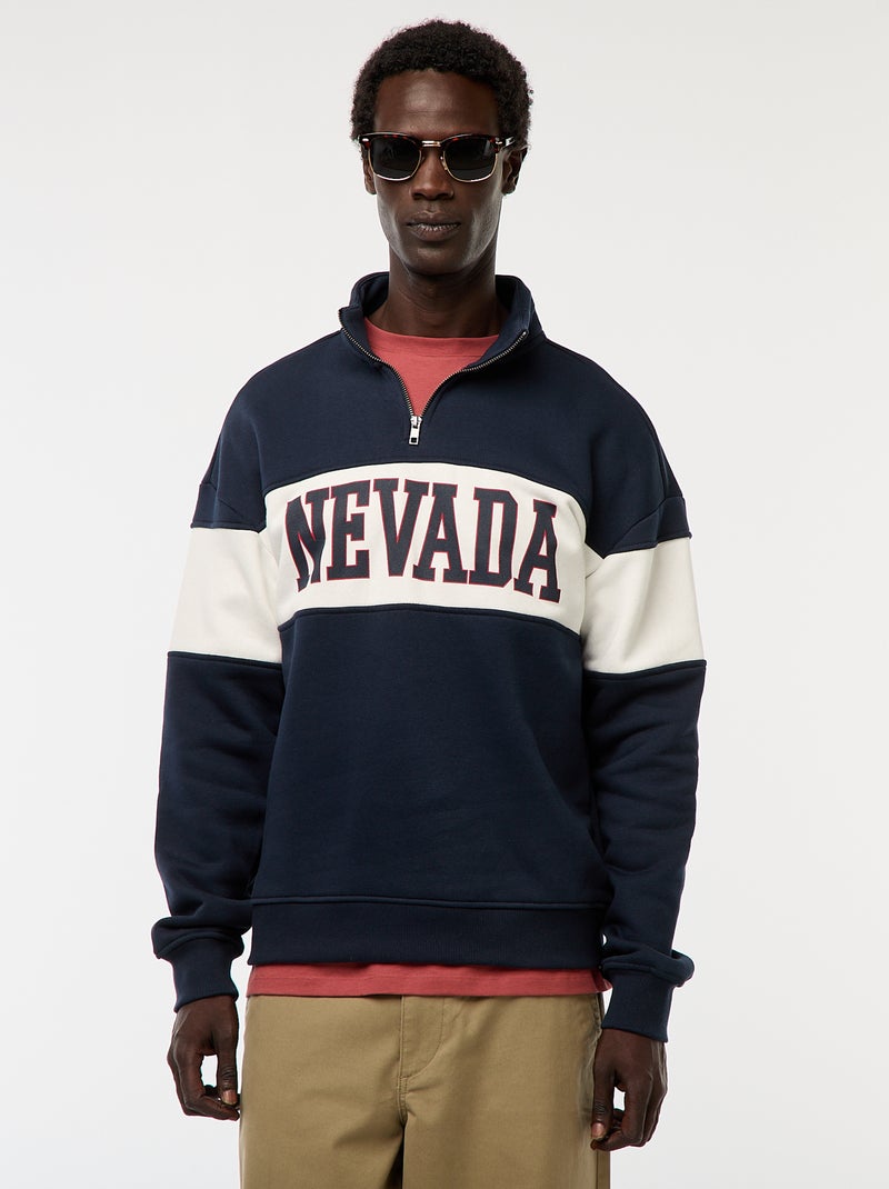 Sudadera con cremallera en el cuello alto Azul - Kiabi