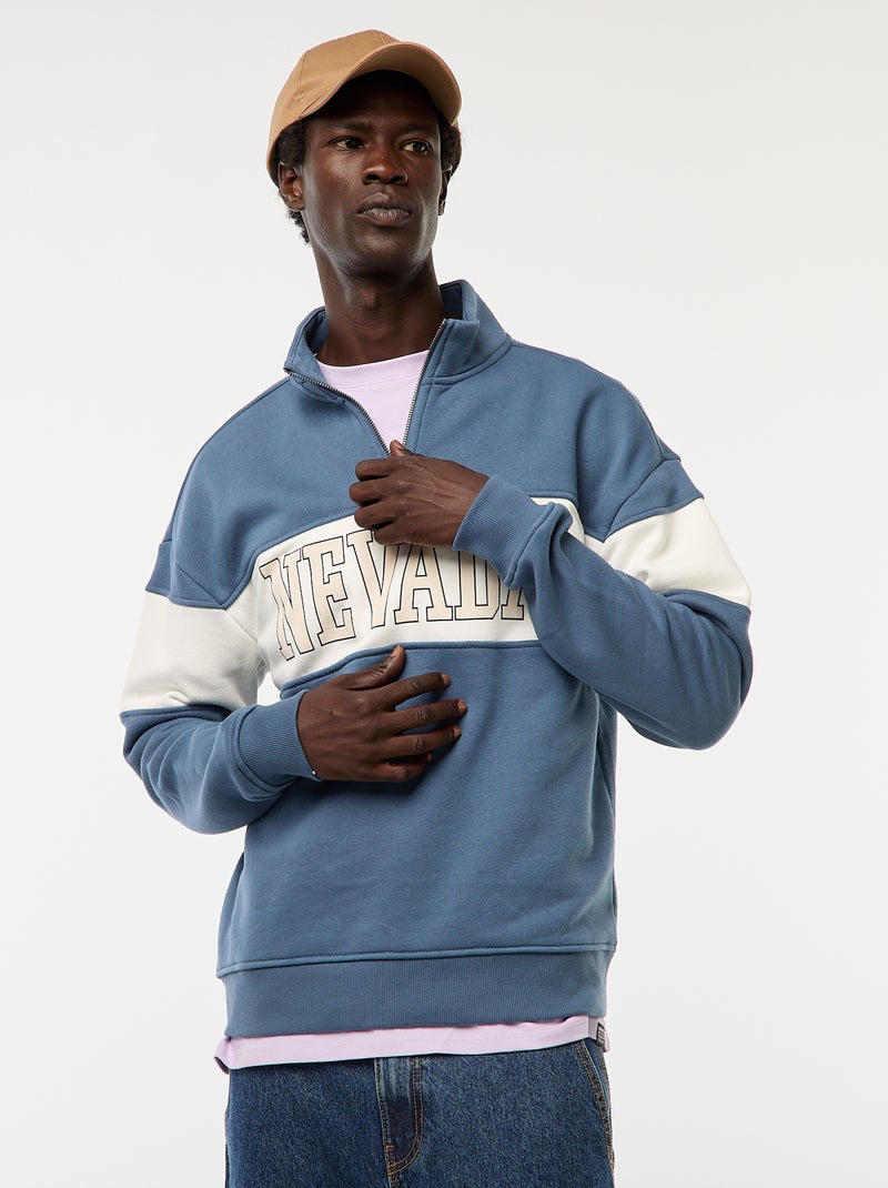 Sudadera con cremallera en el cuello alto Azul - Kiabi