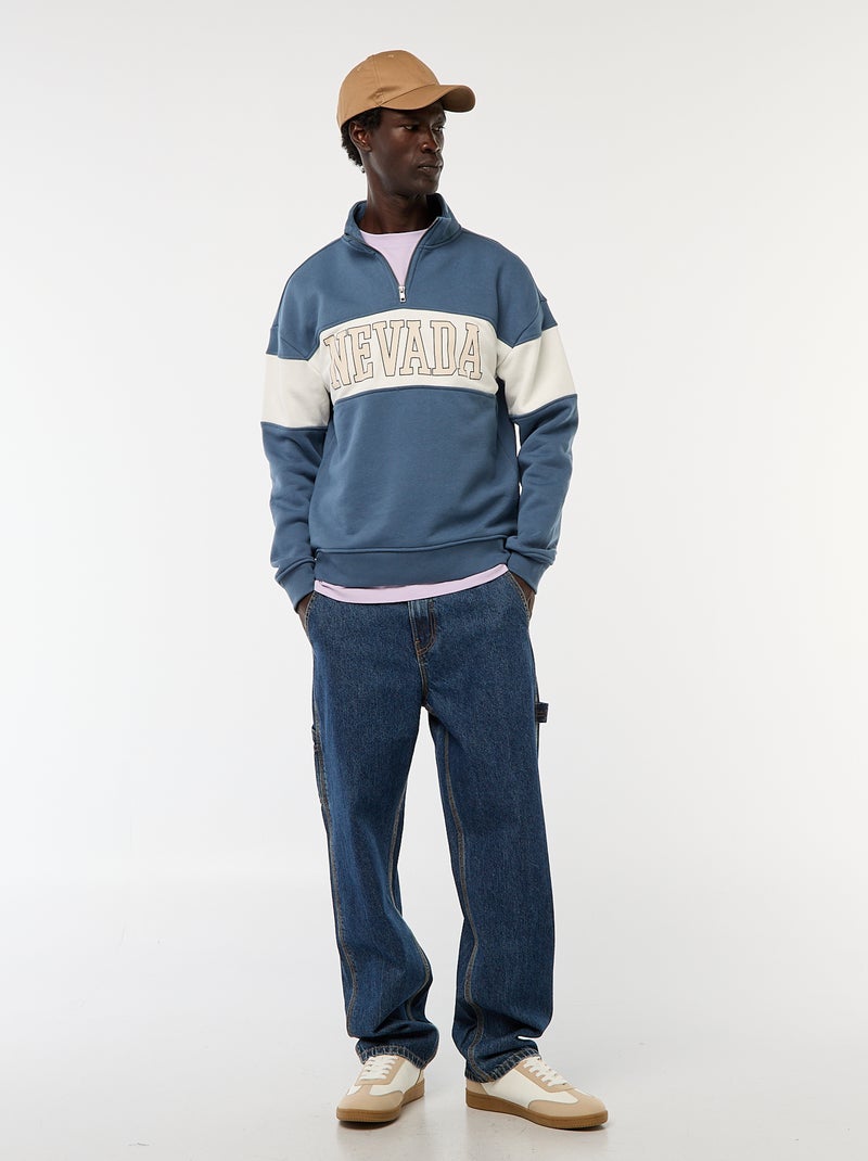 Sudadera con cremallera en el cuello alto Azul - Kiabi