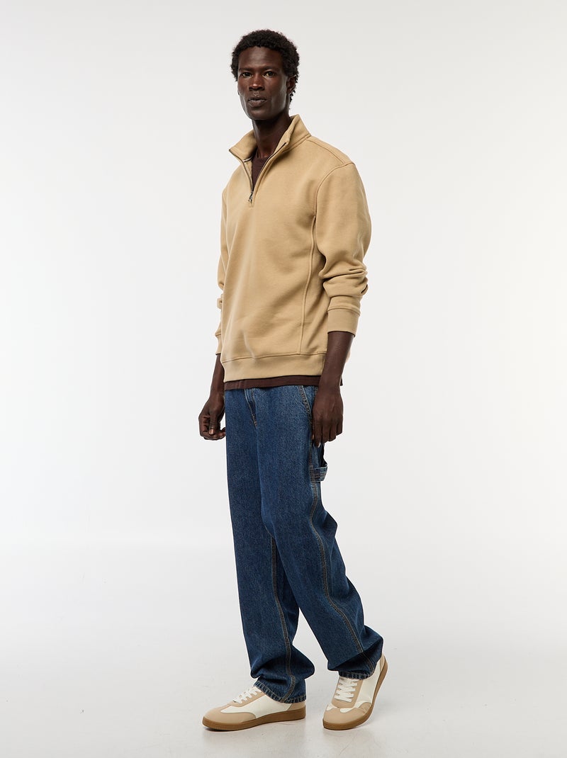 Sudadera con cremallera en el cuello alto Beige - Kiabi