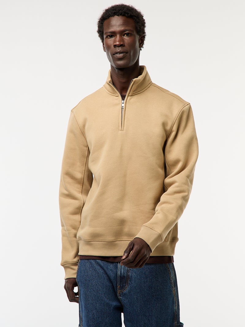 Sudadera con cremallera en el cuello alto Beige - Kiabi