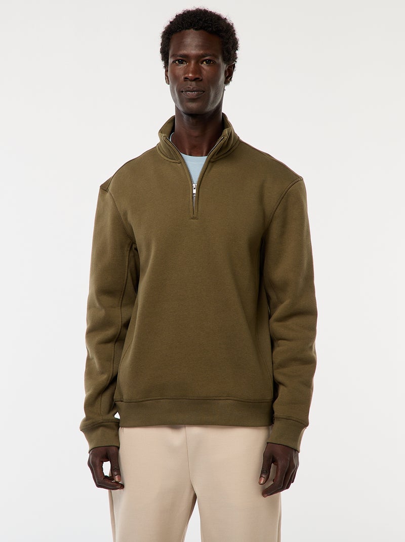 Sudadera con cremallera en el cuello alto Kaki - Kiabi