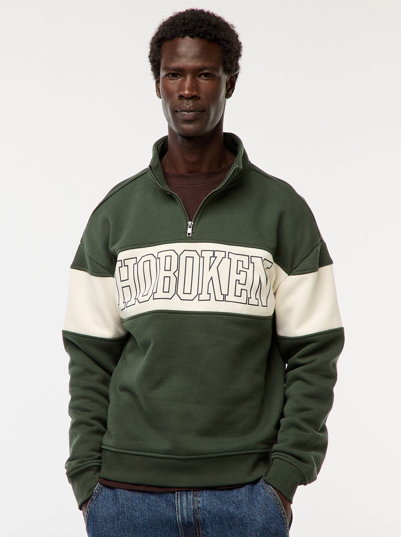 Sudadera con cremallera en el cuello alto Kaki - Kiabi