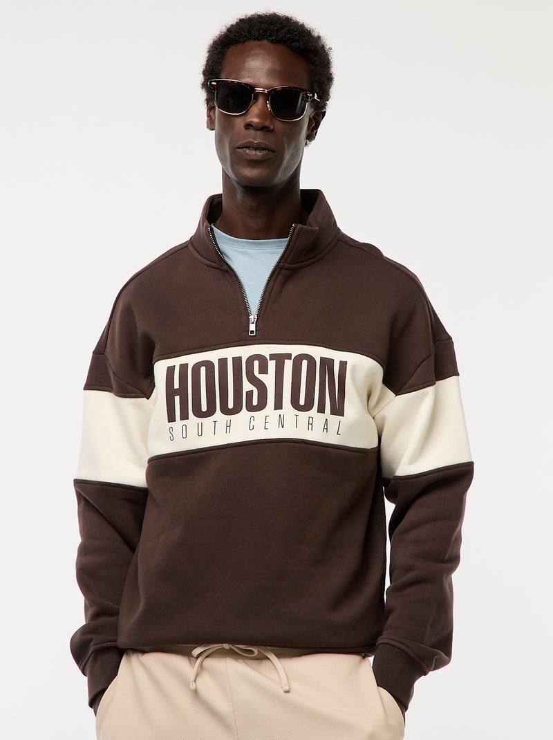 Sudadera con cremallera en el cuello alto Marron - Kiabi
