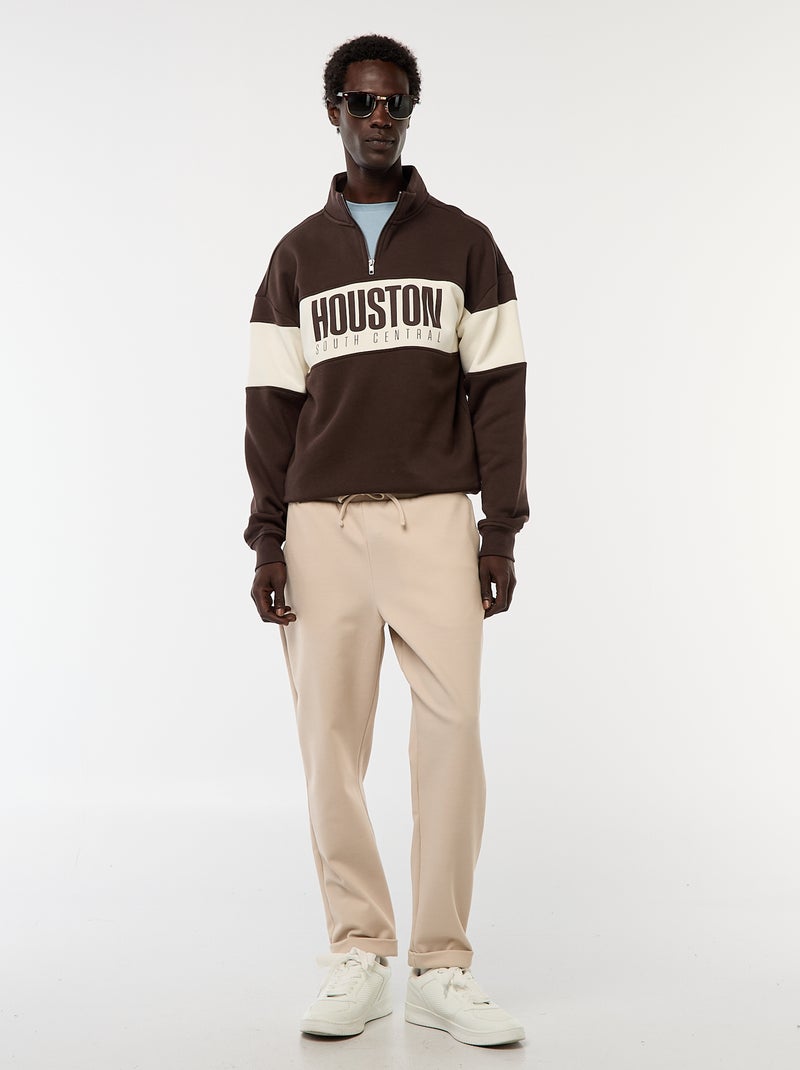 Sudadera con cremallera en el cuello alto Marron - Kiabi