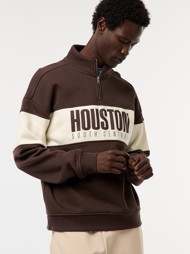 Sudadera con cremallera en el cuello alto Marron - Kiabi