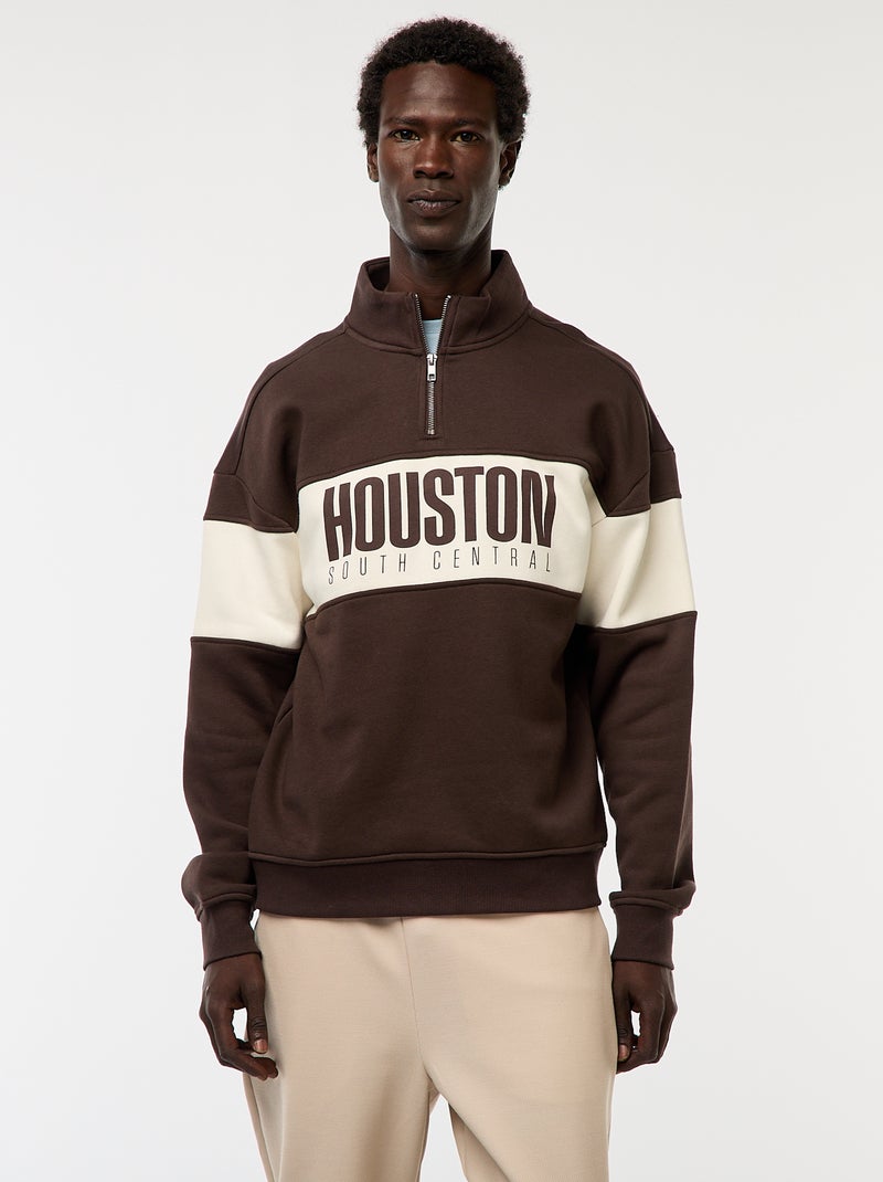 Sudadera con cremallera en el cuello alto Marron - Kiabi