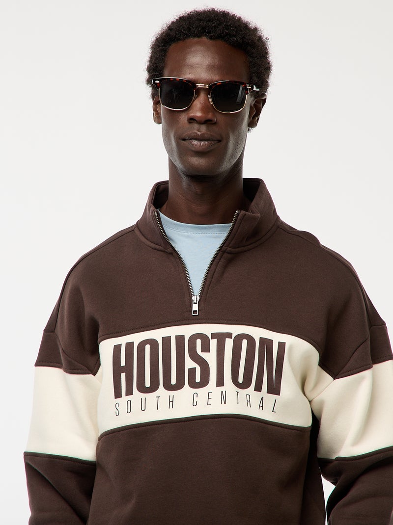 Sudadera con cremallera en el cuello alto Marron - Kiabi