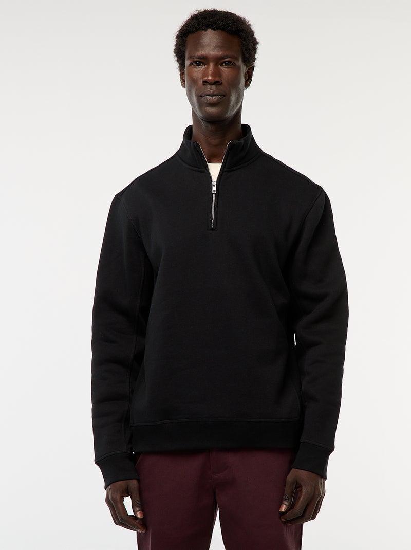 Sudadera con cremallera en el cuello alto negro - Kiabi