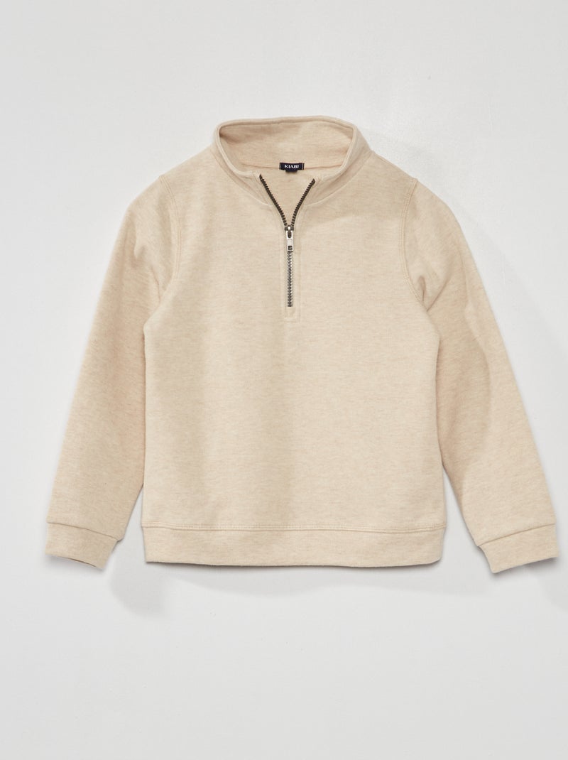 Sudadera con cremallera en el cuello BEIGE - Kiabi