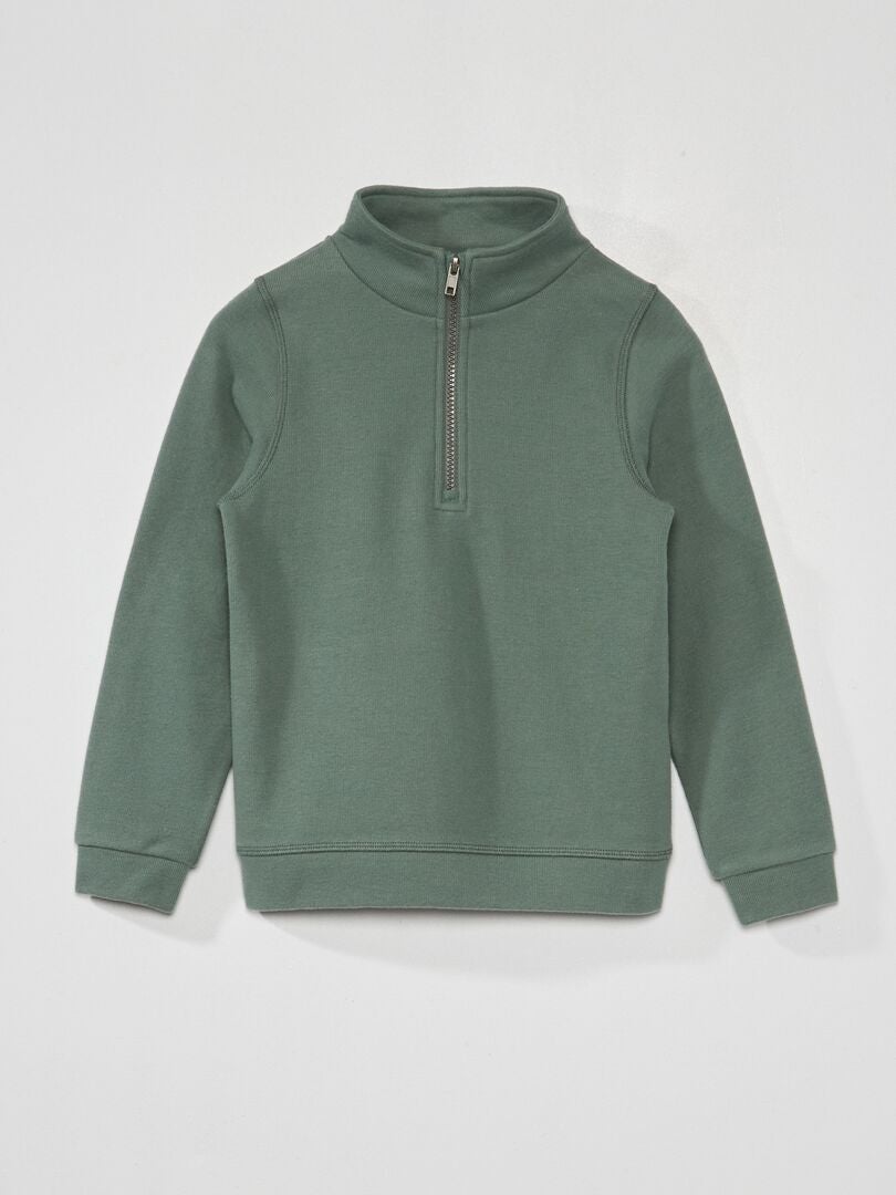 Sudadera con cremallera en el cuello verde gris - Kiabi