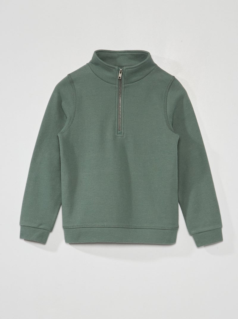 Sudadera con cremallera en el cuello verde gris - Kiabi