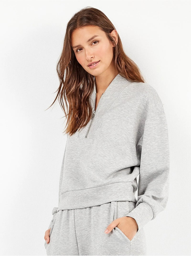 Sudadera con cremallera en tejido double soft touch Gris - Kiabi