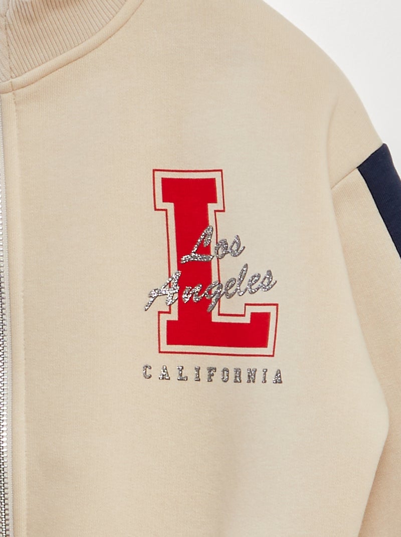 Sudadera con cremallera estilo 'campus' BEIGE - Kiabi