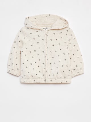 Sudadera con cremallera, motivo y capucha