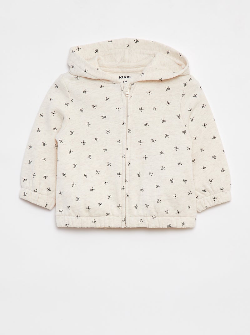 Sudadera con cremallera, motivo y capucha Beige - Kiabi