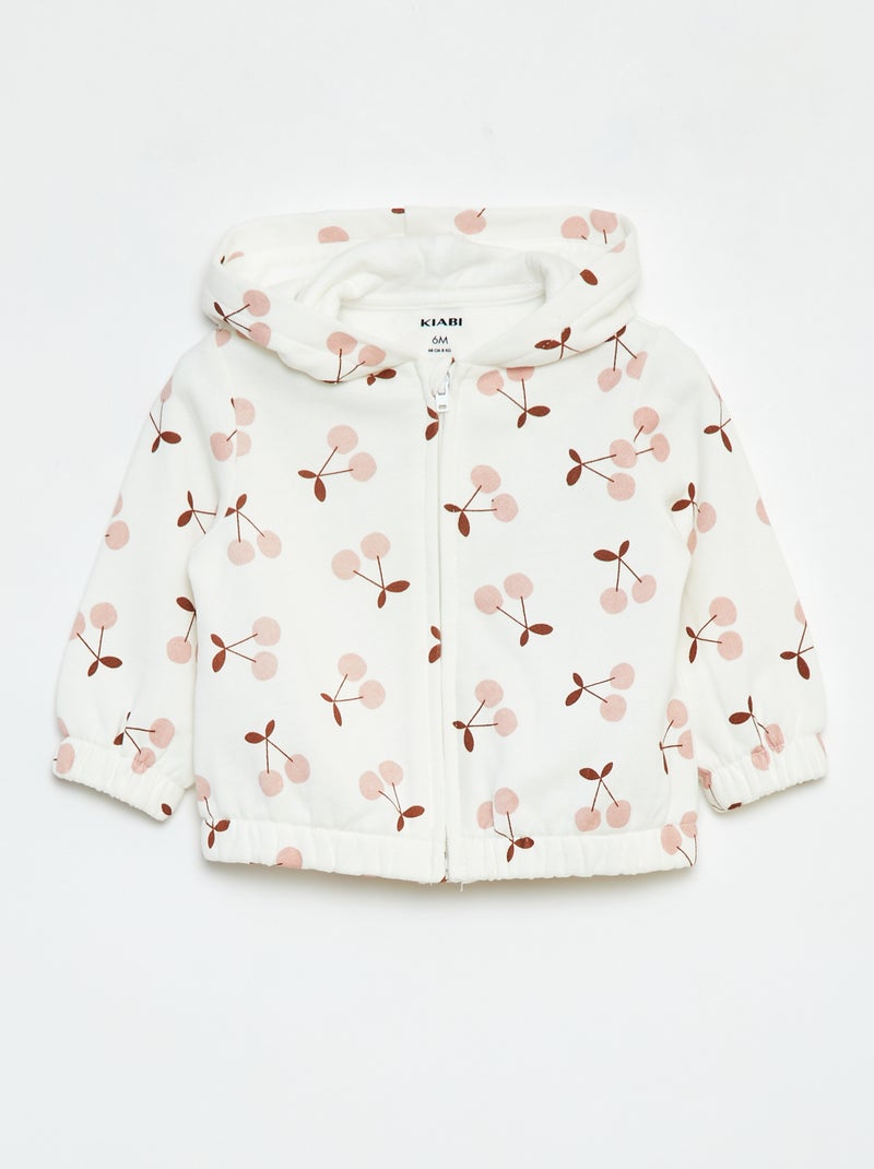 Sudadera con cremallera, motivo y capucha Blanco - Kiabi