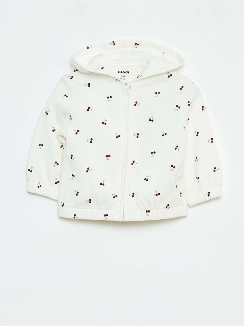 Sudadera con cremallera, motivo y capucha Blanco - Kiabi