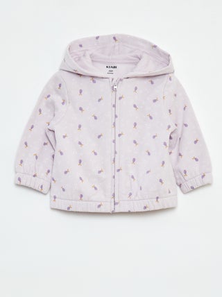Sudadera con cremallera, motivo y capucha
