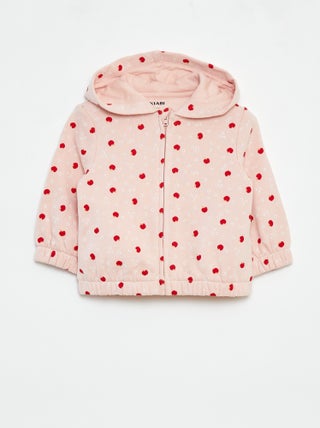 Sudadera con cremallera, motivo y capucha