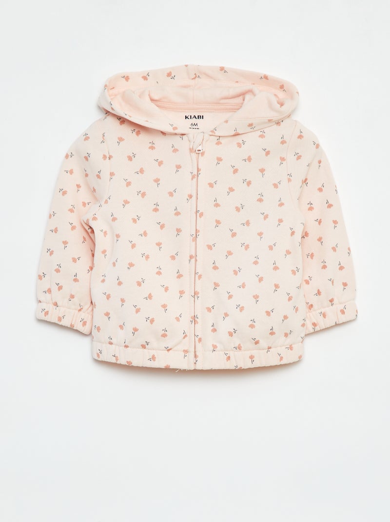 Sudadera con cremallera, motivo y capucha Rosa - Kiabi