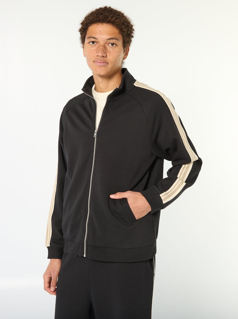 Sudadera con cremallera y banda lateral Negro - Kiabi