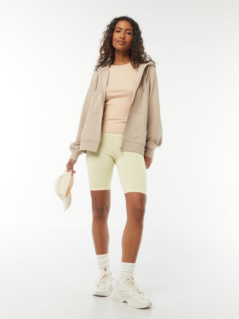 Sudadera con cremallera y capucha básica beige - Kiabi