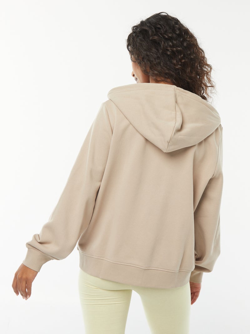 Sudadera con cremallera y capucha básica beige - Kiabi