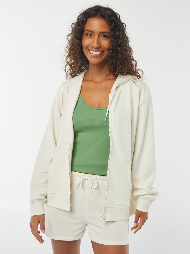 Sudadera con cremallera y capucha básica Blanco - Kiabi
