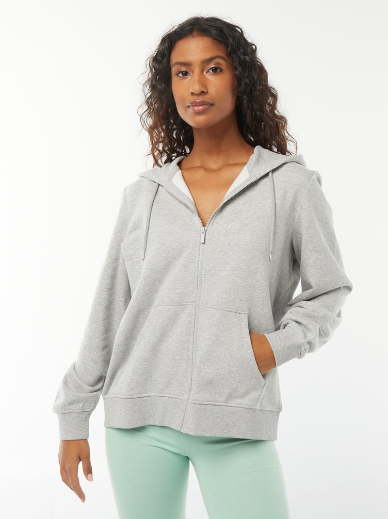 Sudadera con cremallera y capucha básica Gris - Kiabi
