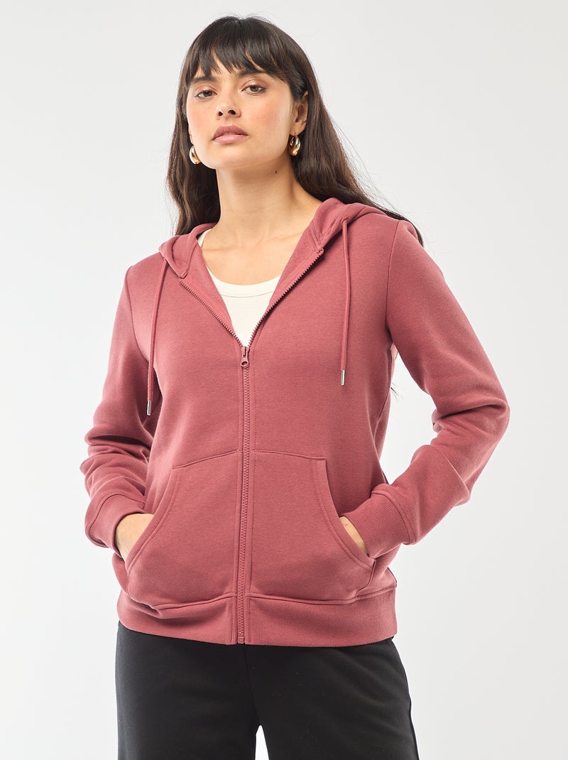 Sudadera con cremallera y capucha básica Rojo - Kiabi