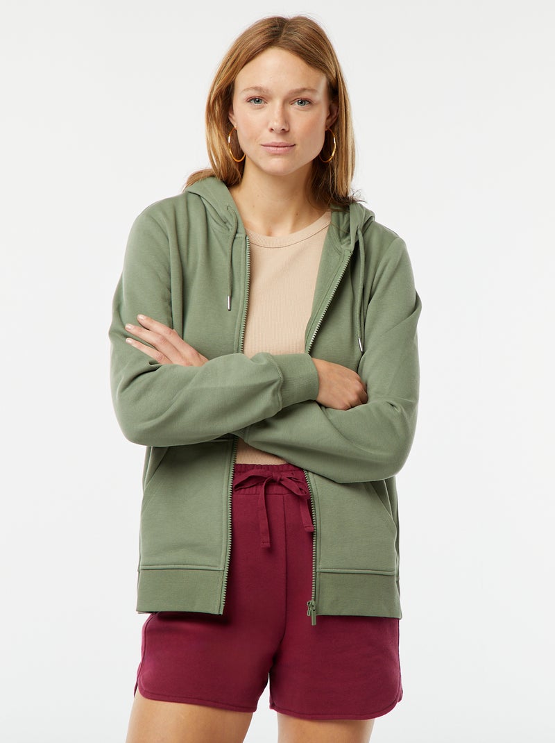Sudadera con cremallera y capucha básica Verde - Kiabi