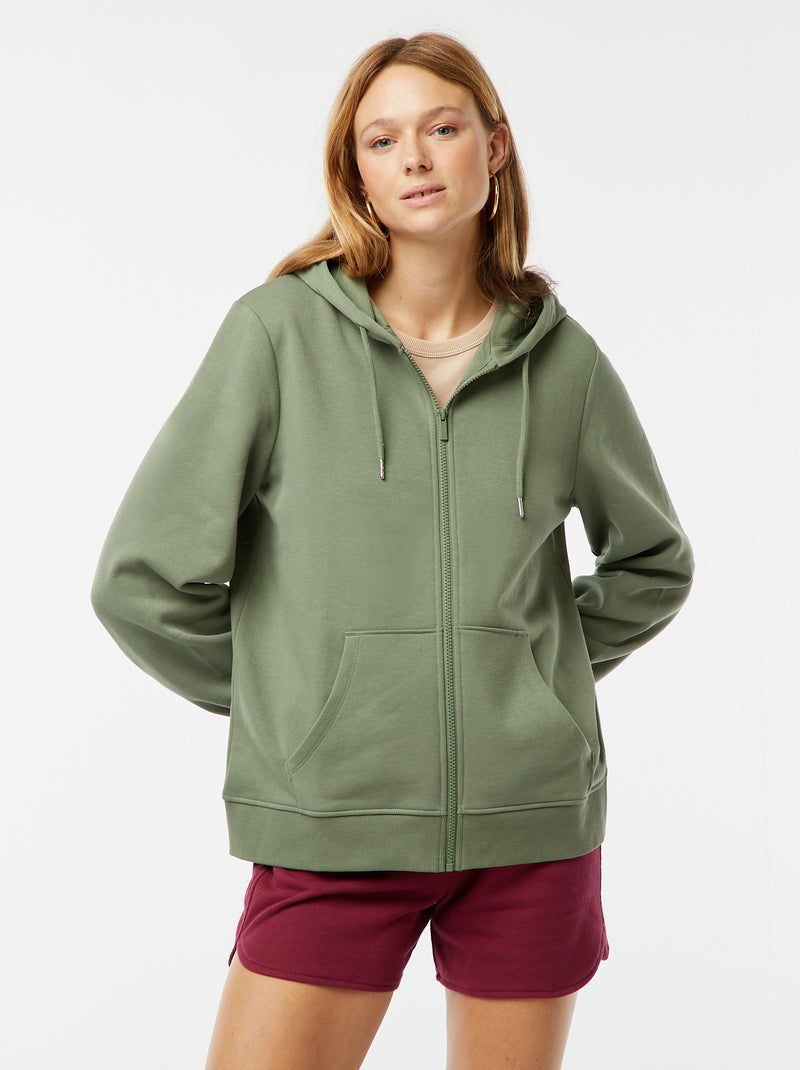 Sudadera con cremallera y capucha básica Verde - Kiabi