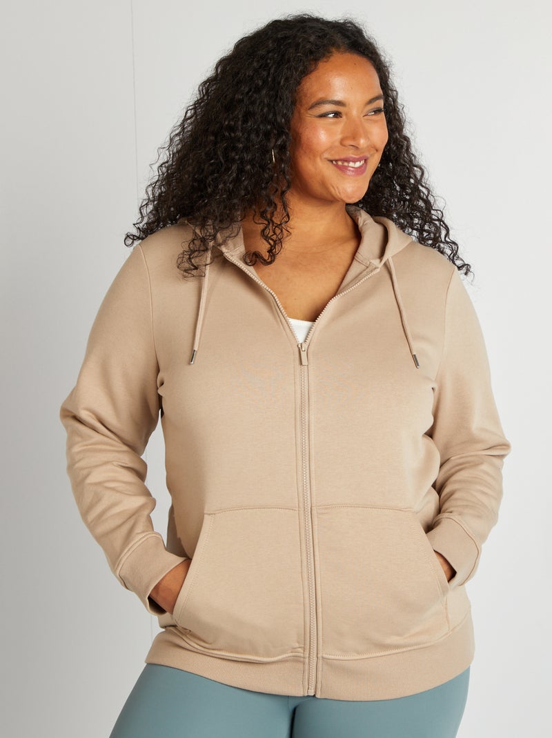 Sudadera con cremallera y capucha beige - Kiabi