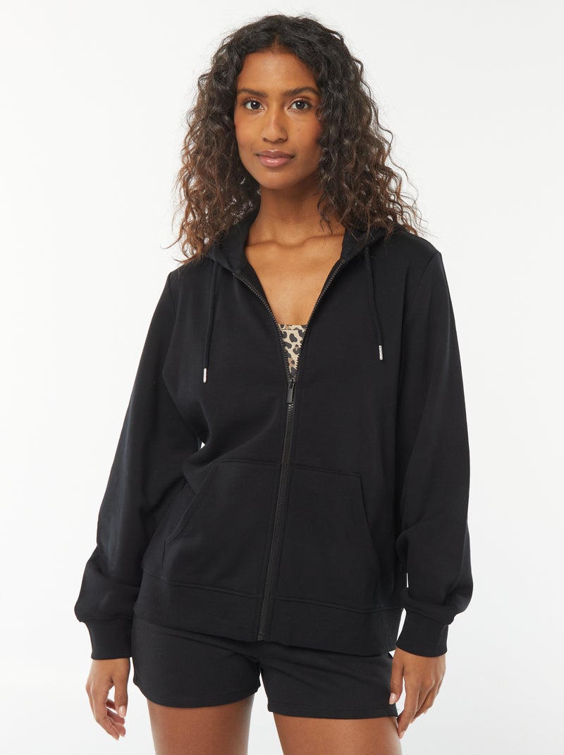 Sudadera con cremallera y capucha b?sica negro - Kiabi