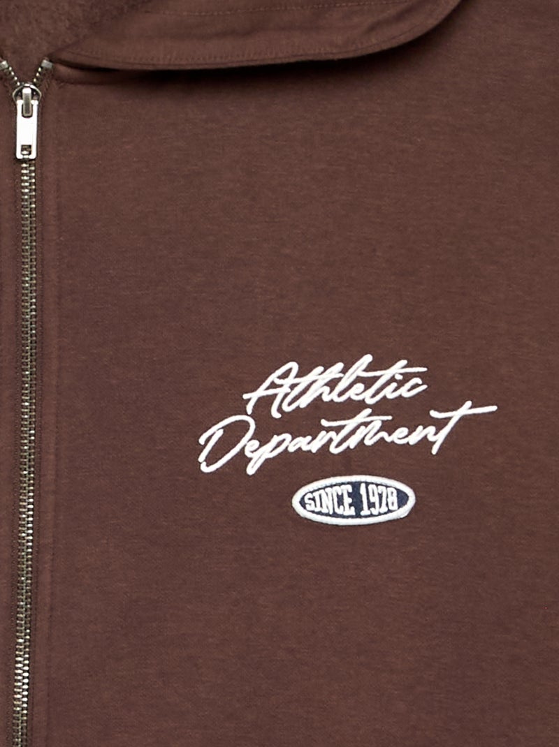 Sudadera con cremallera y capucha con inscripciones bordadas Marron - Kiabi