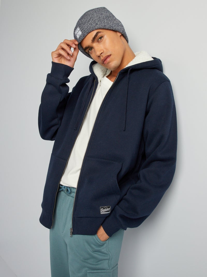 Sudadera con cremallera y capucha de borreguito AZUL - Kiabi