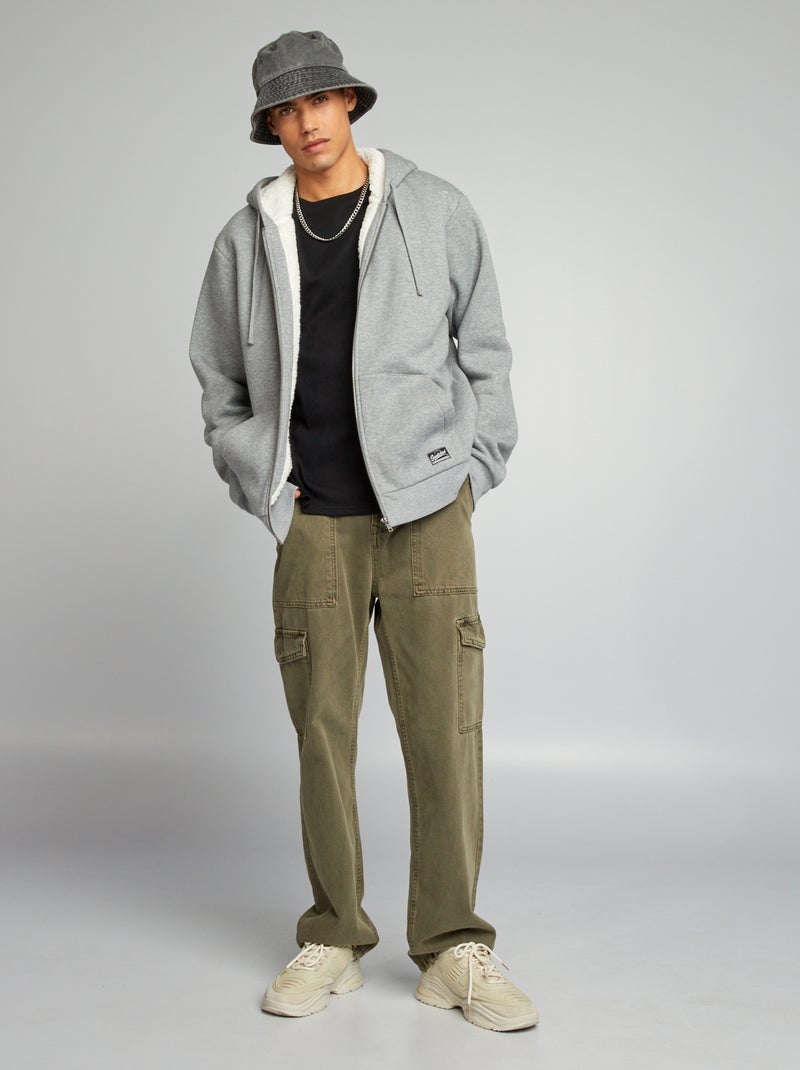 Sudadera con cremallera y capucha de borreguito GRIS - Kiabi