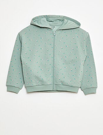 Sudadera con cremallera y capucha estampada