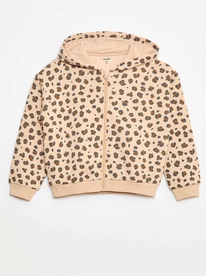 Sudadera con cremallera y capucha estampada Beige - Kiabi