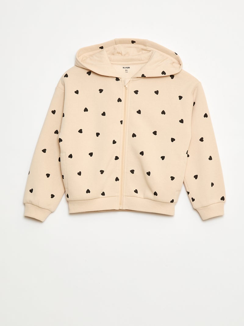 Sudadera con cremallera y capucha estampada Beige - Kiabi