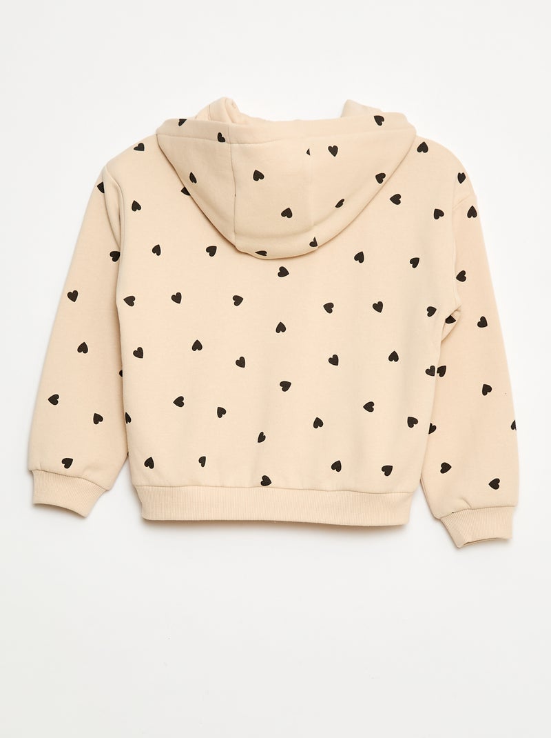 Sudadera con cremallera y capucha estampada Beige - Kiabi
