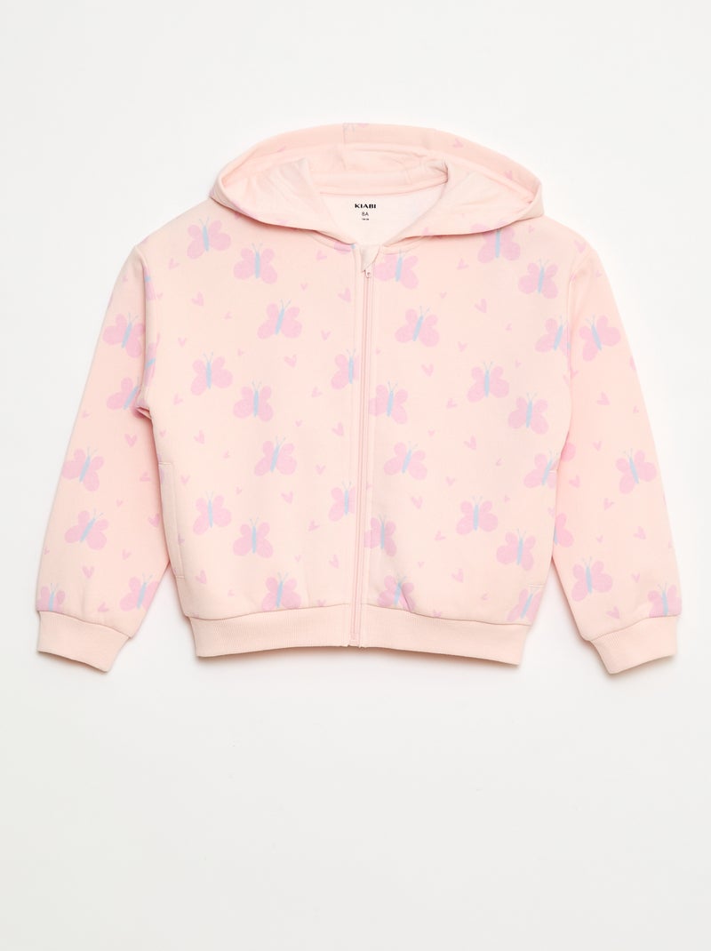 Sudadera con cremallera y capucha estampada Rosa - Kiabi