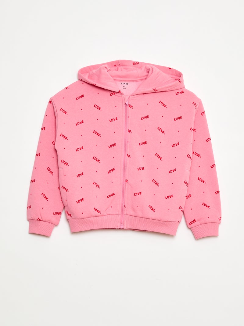 Sudadera con cremallera y capucha estampada Rosa - Kiabi